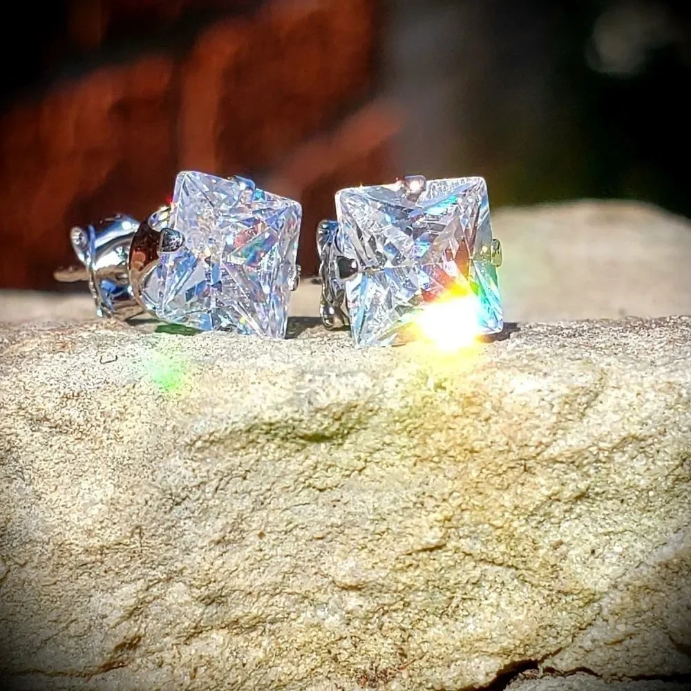 .925 Sterling silver Princess Cut Stud Earrings